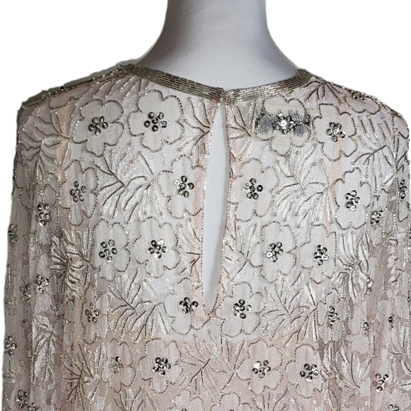 Vtg Judith Ann Plus Pink Dress Sz 2X 18-20 Floral Bead Sequin Drop Waist Flapper - Picture 6 of 16